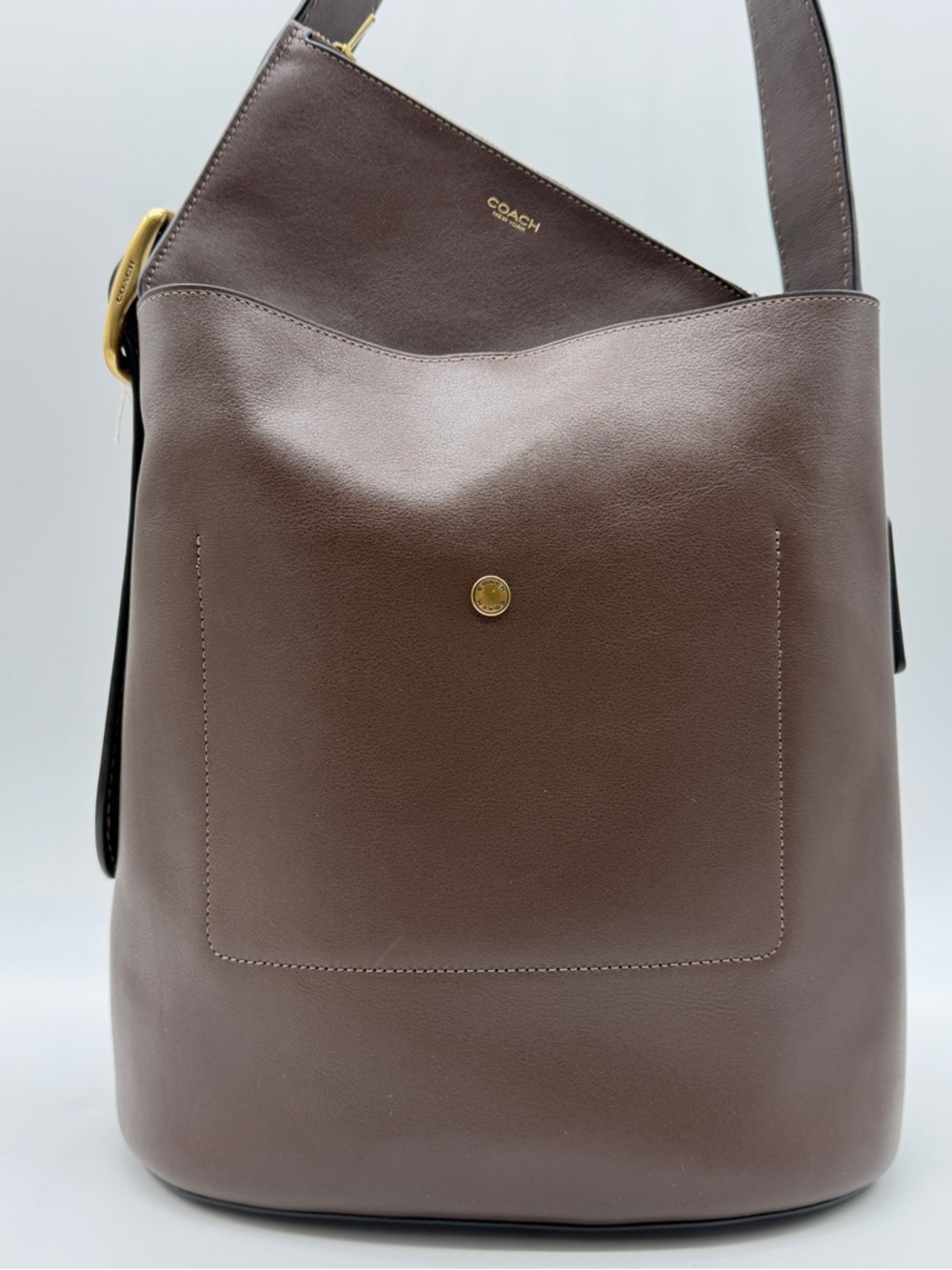 COACH Bleecker leather large women's bucket shoulder bag + pouch - Maple/Brown - Picture 13 of 15